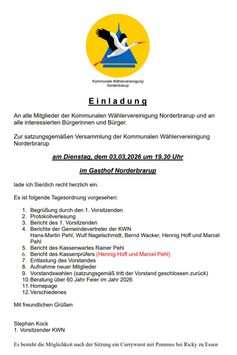 Versammlung der Kommunalen Wählervereinigung Norderbrarup